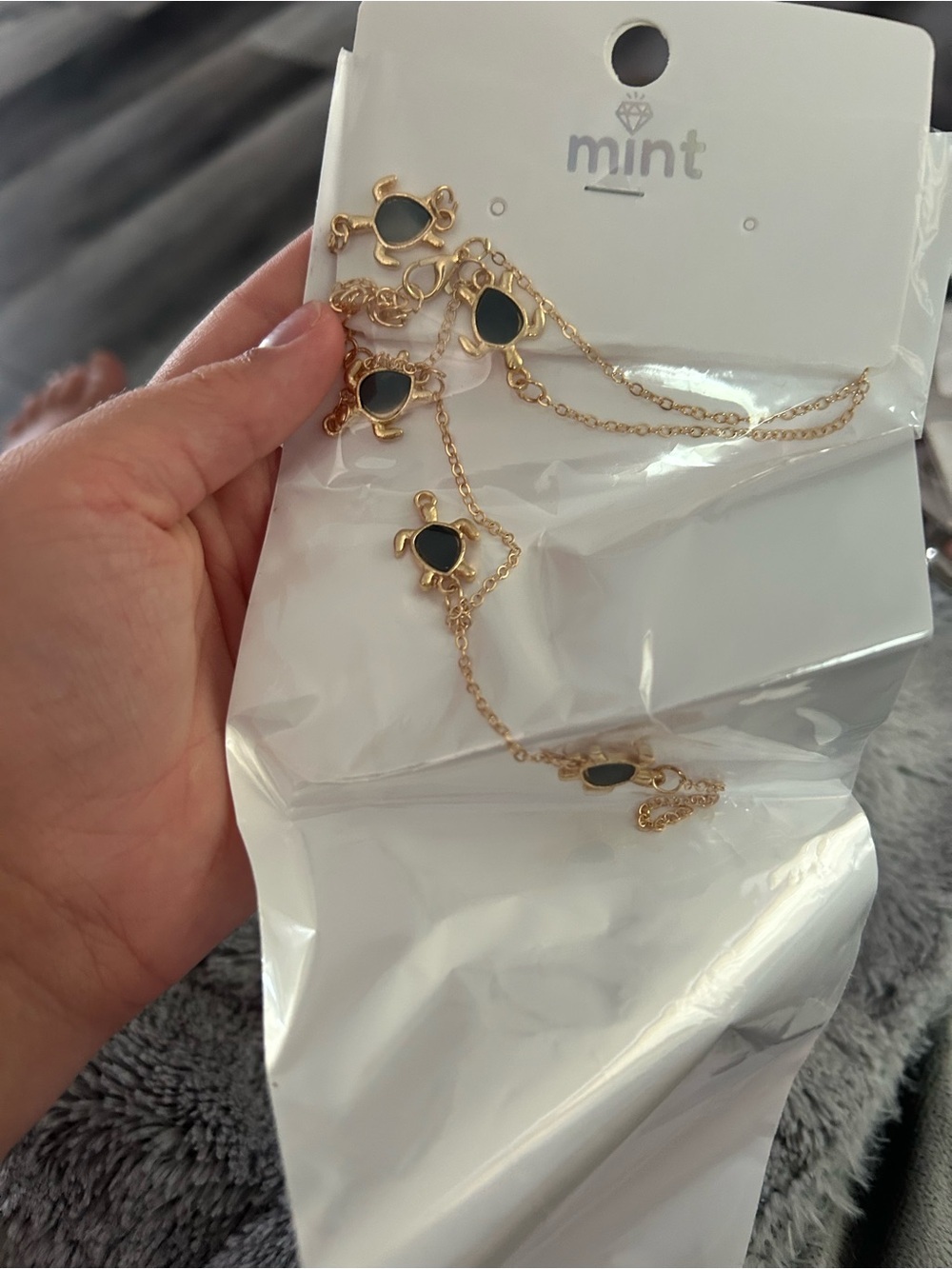 4/$50 Mint Gold-Tone Necklace with Black Turtle Charms